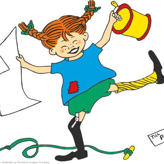 Illustration af Pippi der åbner gave