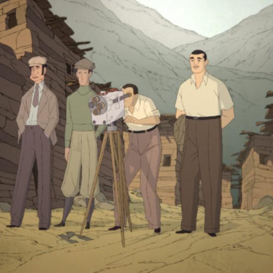 animationsfilm, fire filmfolk ser på locations
