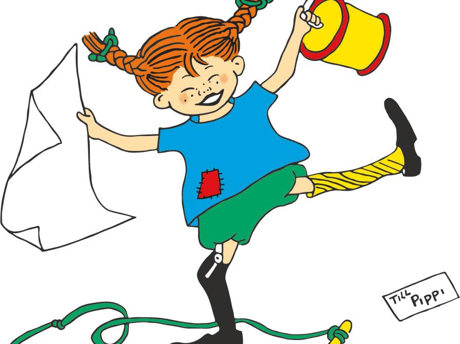 Illustration af Pippi der åbner gave